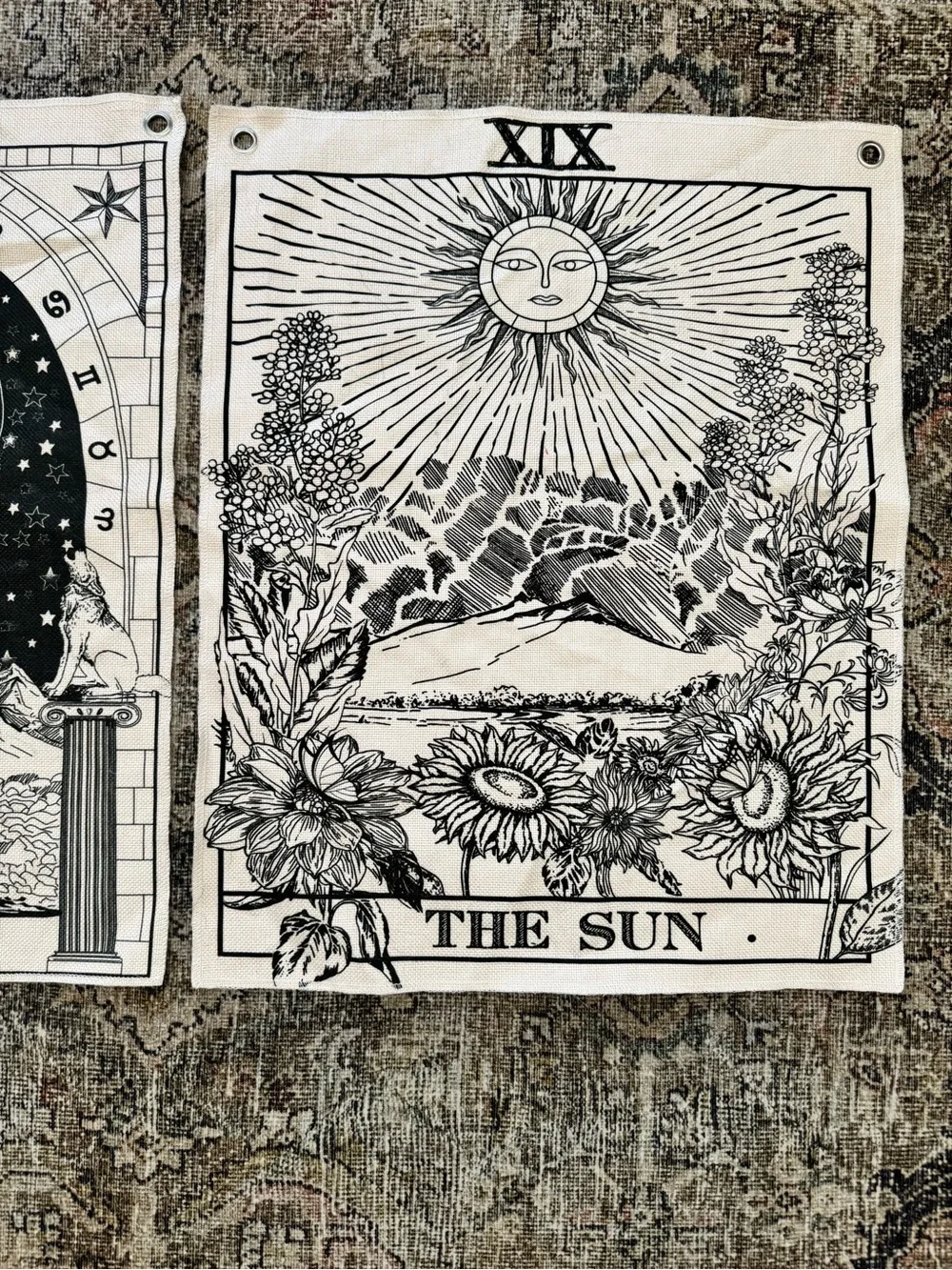 The Moon & The Sun Tarot Wall Hangings - Black and White